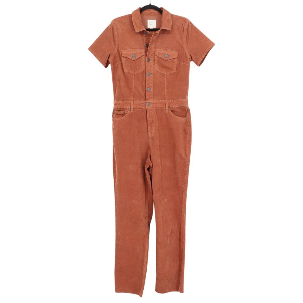 Cleo + Wolf Corduroy Boiler Jumpsuit Women Medium Rust Orange Utility